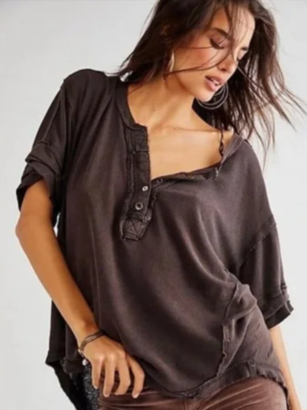 Free People We The Free Heritage Henley – Brown (Oversized Fit) small (to M/L)
